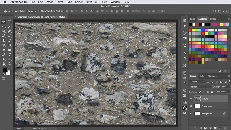 Demonstração da criação de uma textura de madeira sem emendas no Photoshop.